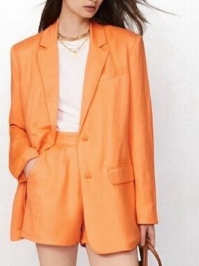 Ashley Park x RTR Linen Orange Relaxed-Look Women's Blazer